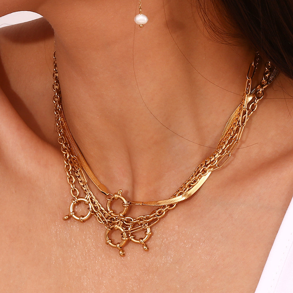 O-Shaped | Spring Buckle 18k Gold No Tarnish Stainless Steel Pendant Necklace