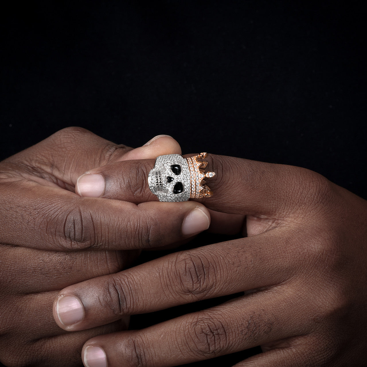 The Death Conqueror | Solid Sterling Silver Moissanite Diamond Crown Skull Hip Hop Ring