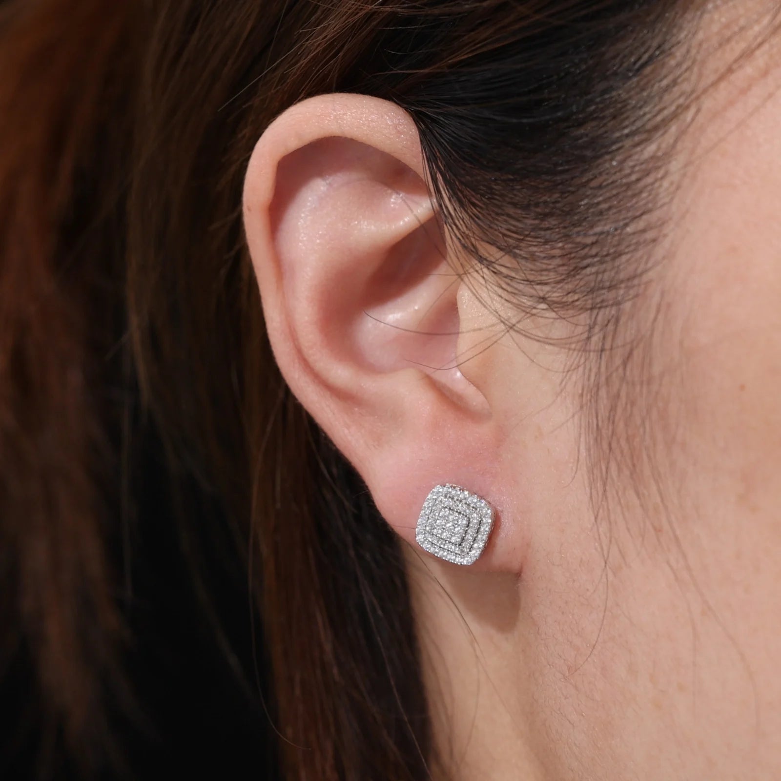 Round Corners | 925 Silver Round Square Hip Hop Moissanite Diamond Stud Earrings