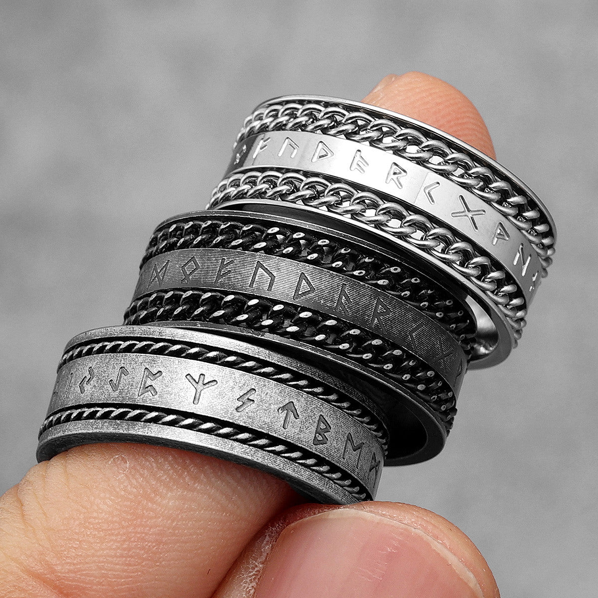 Nordic Viking | 316L Solid Stainless Steel Chain Designer Runes Street Wear Rings
