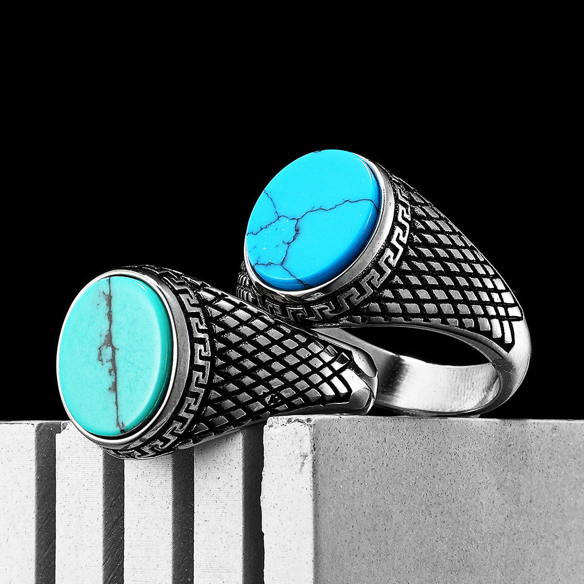 Luxury Turquoise | 316L No Fade Stainless Steel Gemstone Men's Street Wear Rings