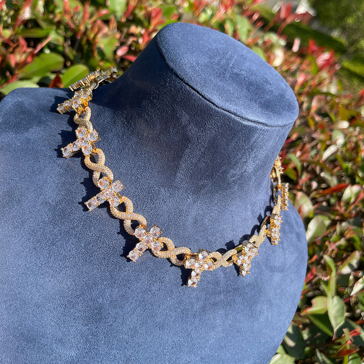 LuxeEternal Cross | 24k Silver Rose Gold Designer Infinity Iced Cross Chain Necklace