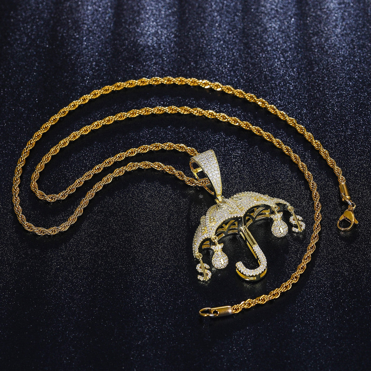 Rich Life | VVS Diamond Moissanite Raining Dollar Money Bag Umbrella Solid Silver Pendant