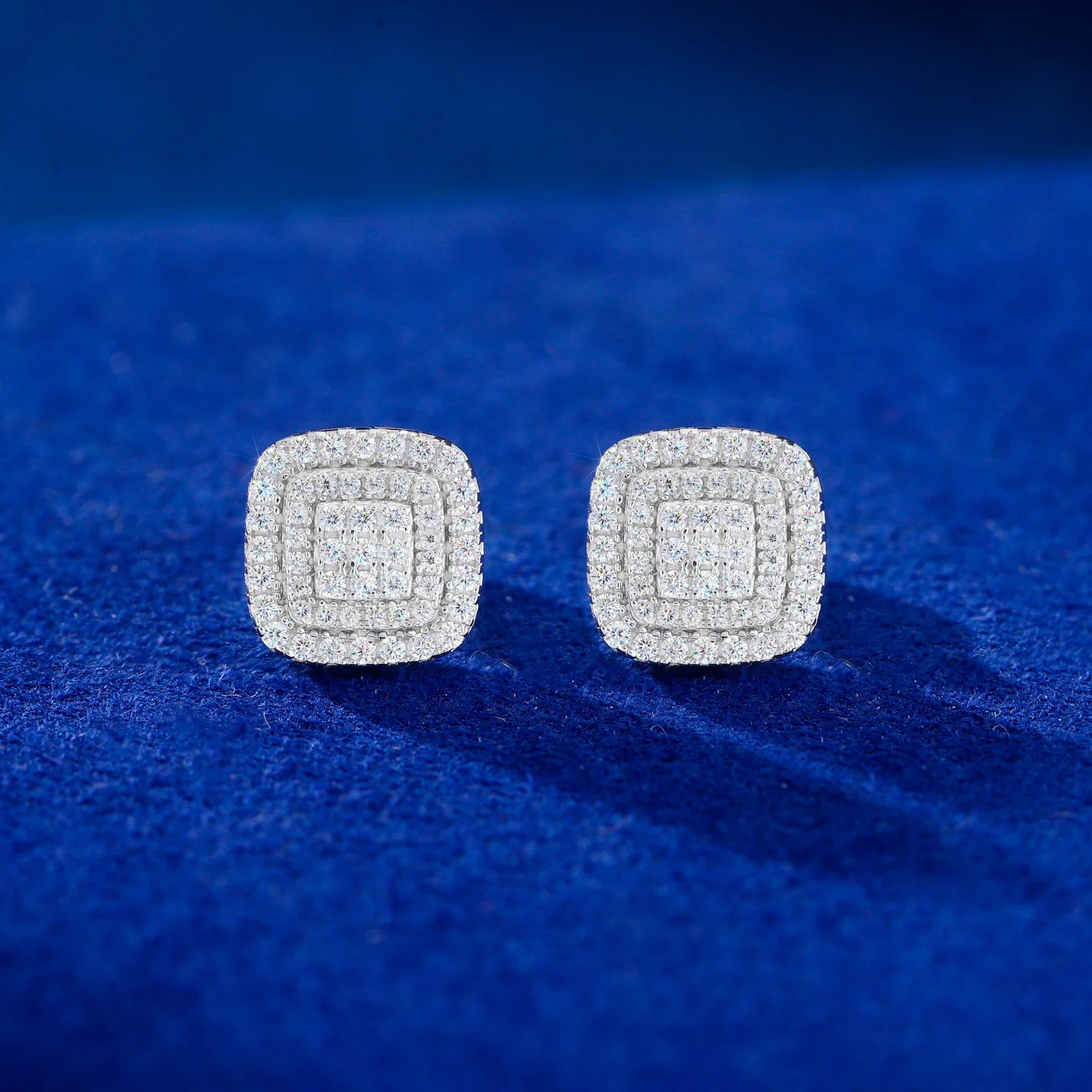 Round Corners | 925 Silver Round Square Hip Hop Moissanite Diamond Stud Earrings