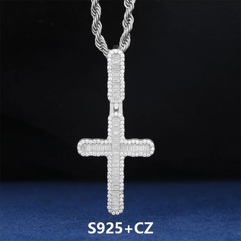 Luxury Simplified | Iced Baguette Moissanite Diamond 925 Silver Hip Hop Cross Pendant