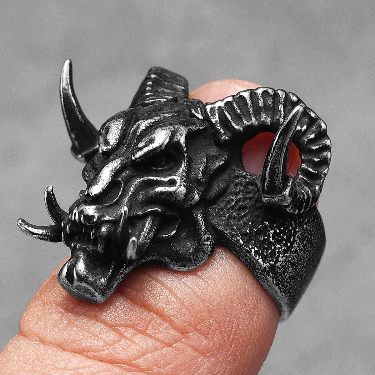 Retro Demon Satan | 316L No Fade Stainless Steel Lucifer Skull Men's Rings