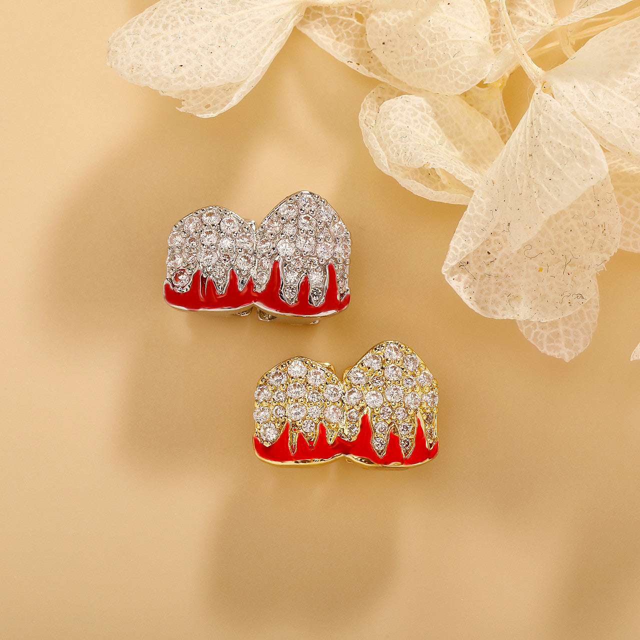 Fire Flame Grill | VVS Diamond CZ Iced Blinged Out Red Drip Teeth Tooth Grillz