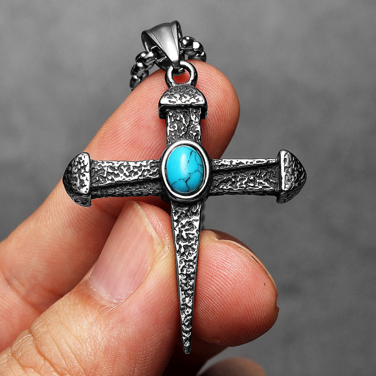 Turquoise Gem Skull | No Fade Stainless Steel Ancient Street Wear Cross Pendant