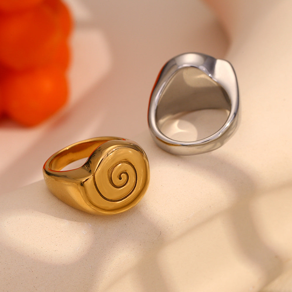 Women's 18K Gold Plated Smooth Conch Stainless Steel Waterproof Rings