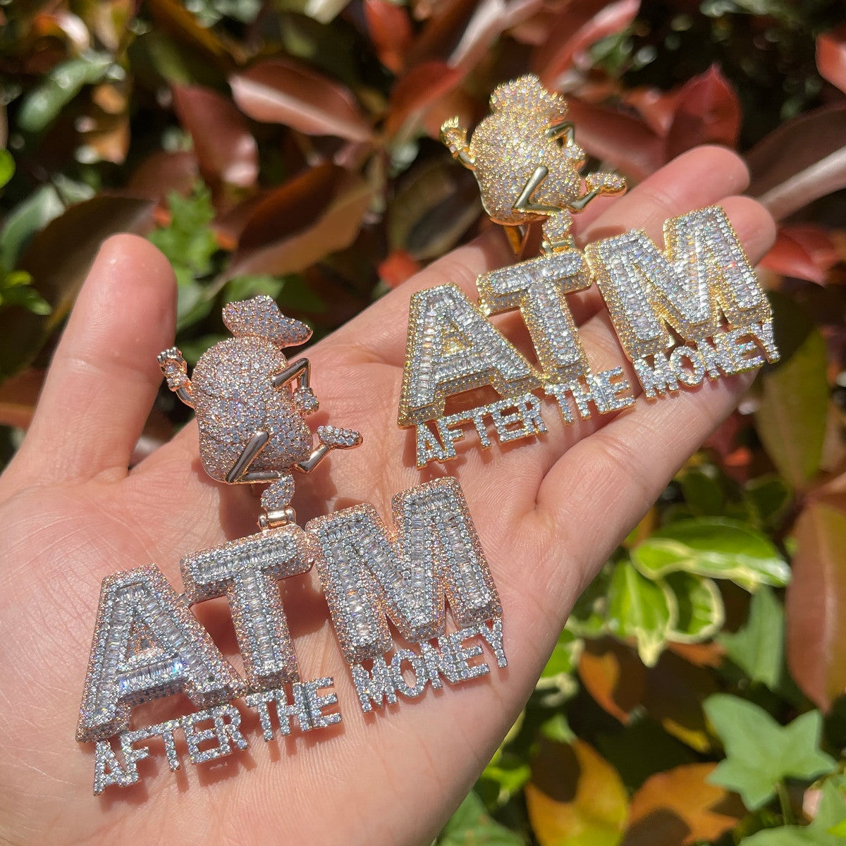 ATM | After The Money 24k Silver Rose Flooded Ice Hip Hop Chain Pendant