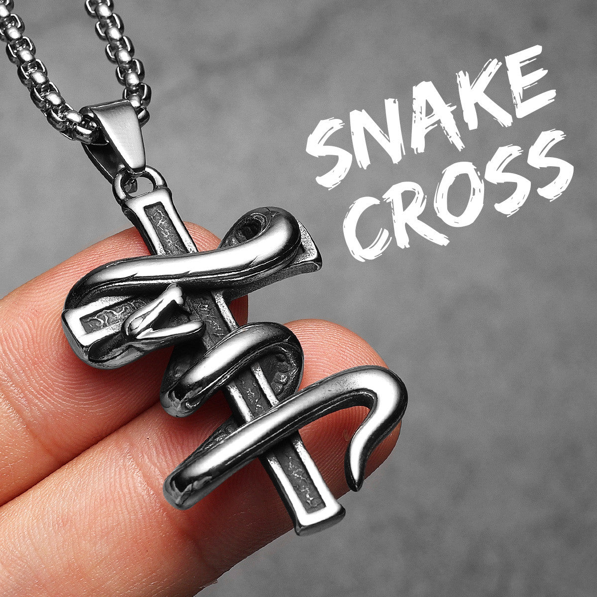 Snake Cross | Solid Stainless Steel Artistic Styling Serpent Cross Street Wear Pendant