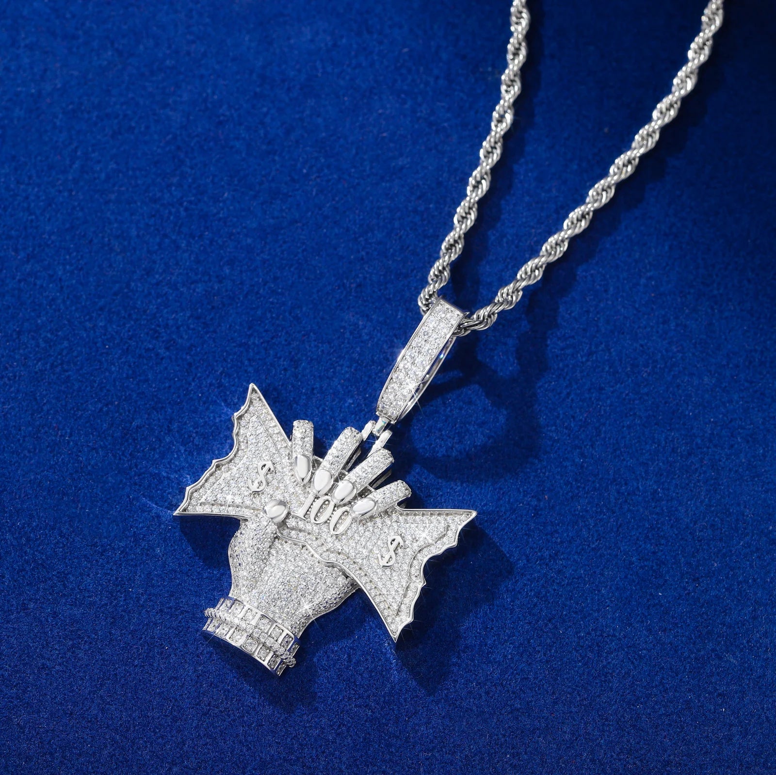 Cliched Money Fist | VVS Moissanite Diamond 925 Sterling Silver Blinged Out Money Hand Pendant