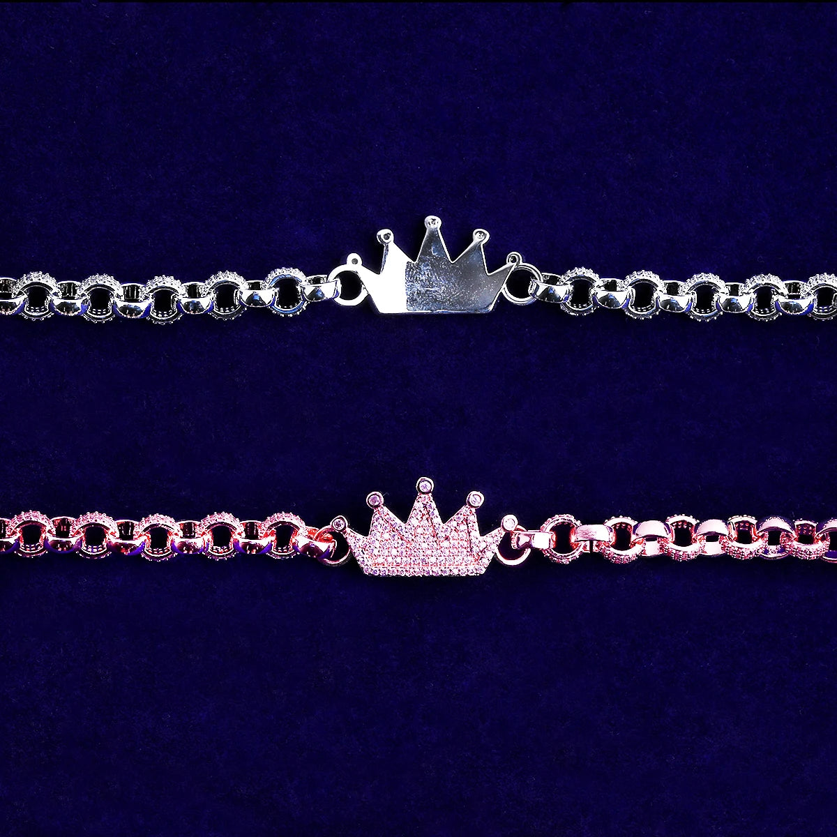 Kings Link | Four Prong VVS Diamond CZ Iced Blinged Out Rolo Crown link Bracelet