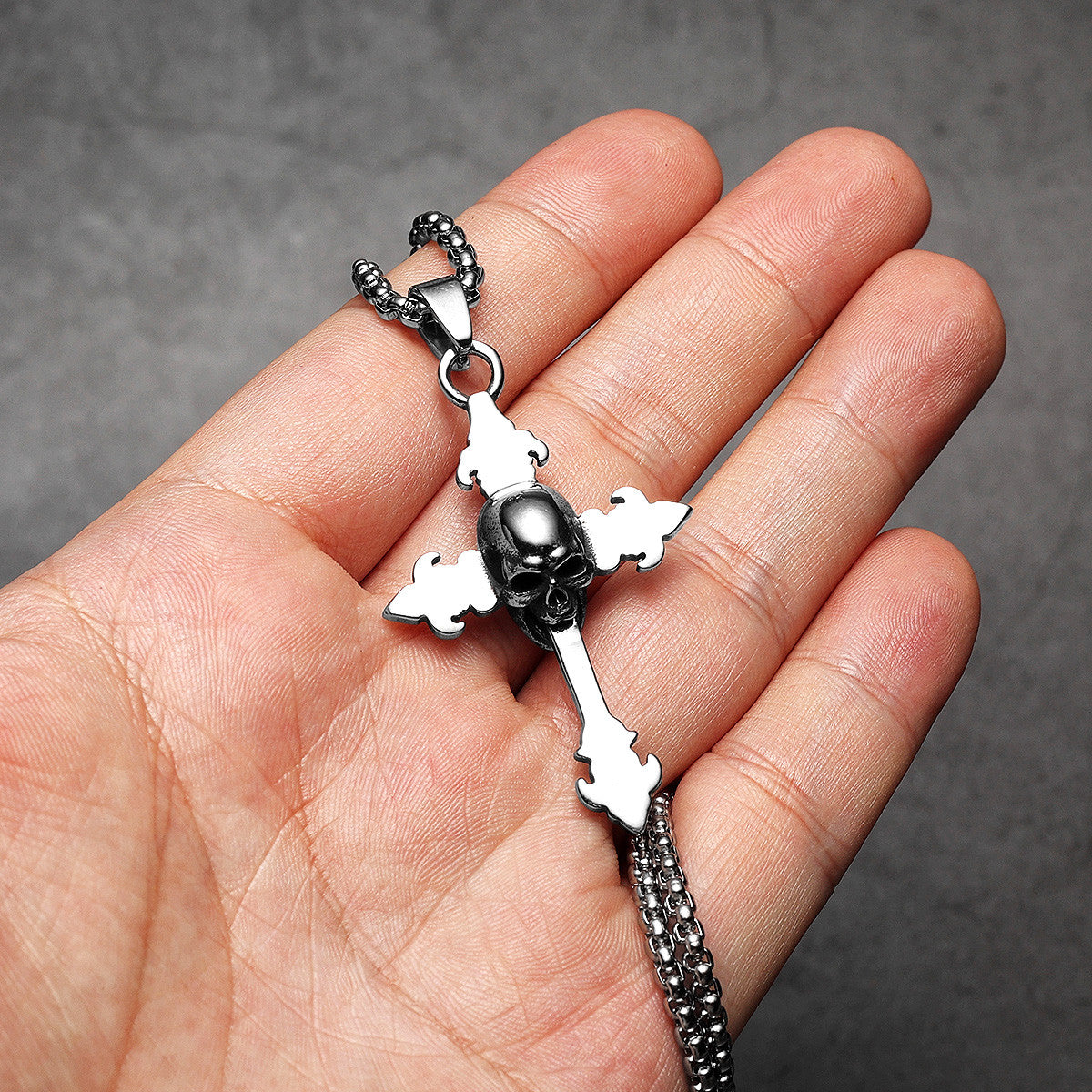Skull Cross | 316L No Fade Fleur De Lis Skull Cross Street Style Hip Hop Pendant