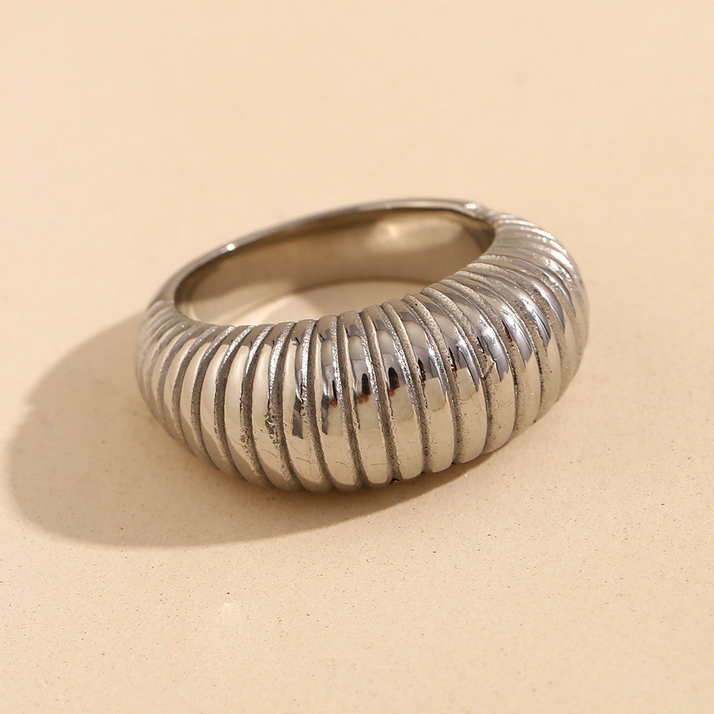 Women's Minimalist Style Thin Bread 18k Gold Waterproof Stainless Steel Ring