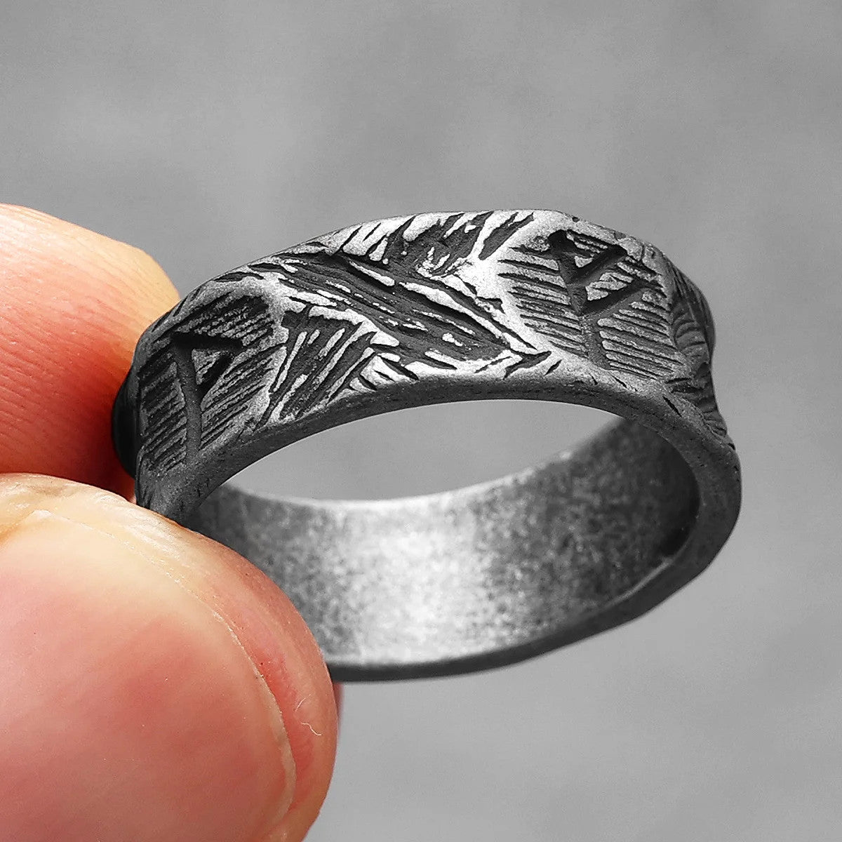 Viking Way | 316L No Fade Stainless Steel Rune Damaged look Street Wear Ring