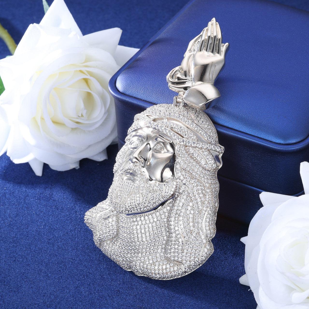 Child Of the King | Solid Sterling Moissanite Diamond Prayer Hands Jesus Piece Chain