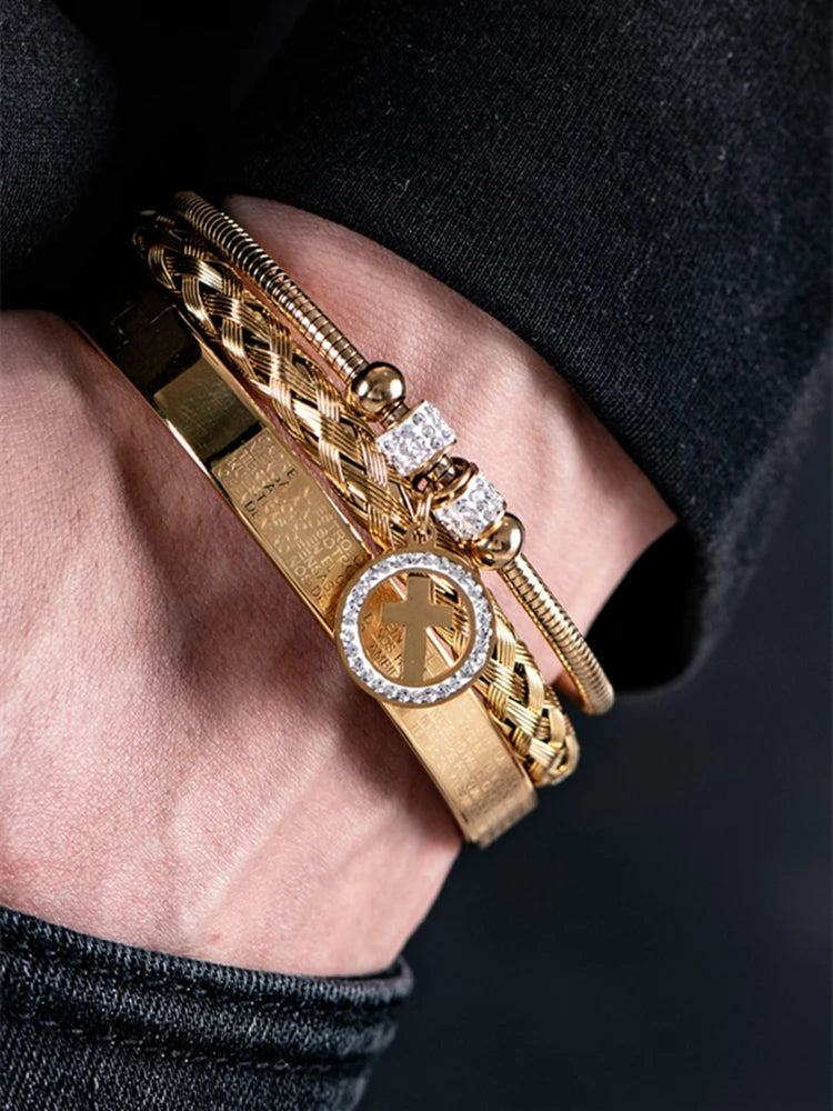 Spanish Charm | VVS Diamond CZ Luxury No Fade Stainless Steel 3 Piece Bracelet Set