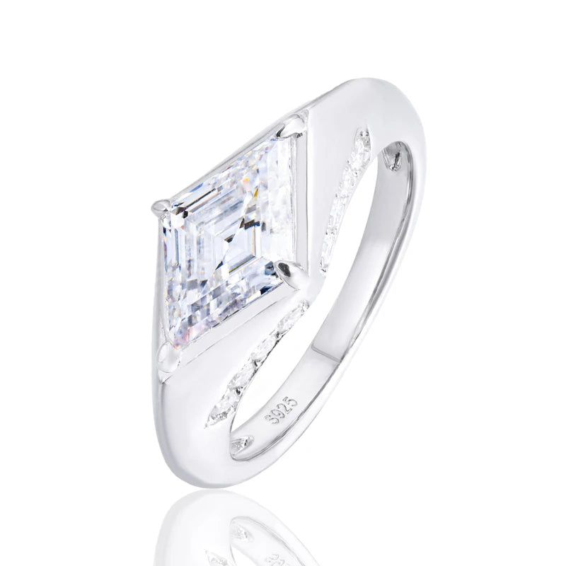 The Lozenge Cut | Moissanite Diamond Solid 925 Sterling Silver Luxury Statement Engagement Ring