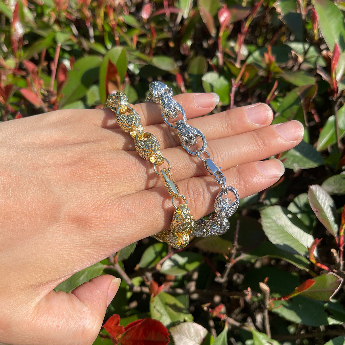 LuxeTulip | Mens 12mm 3D Tulip Link Rebirth Retro Design Hip Hop Bracelet