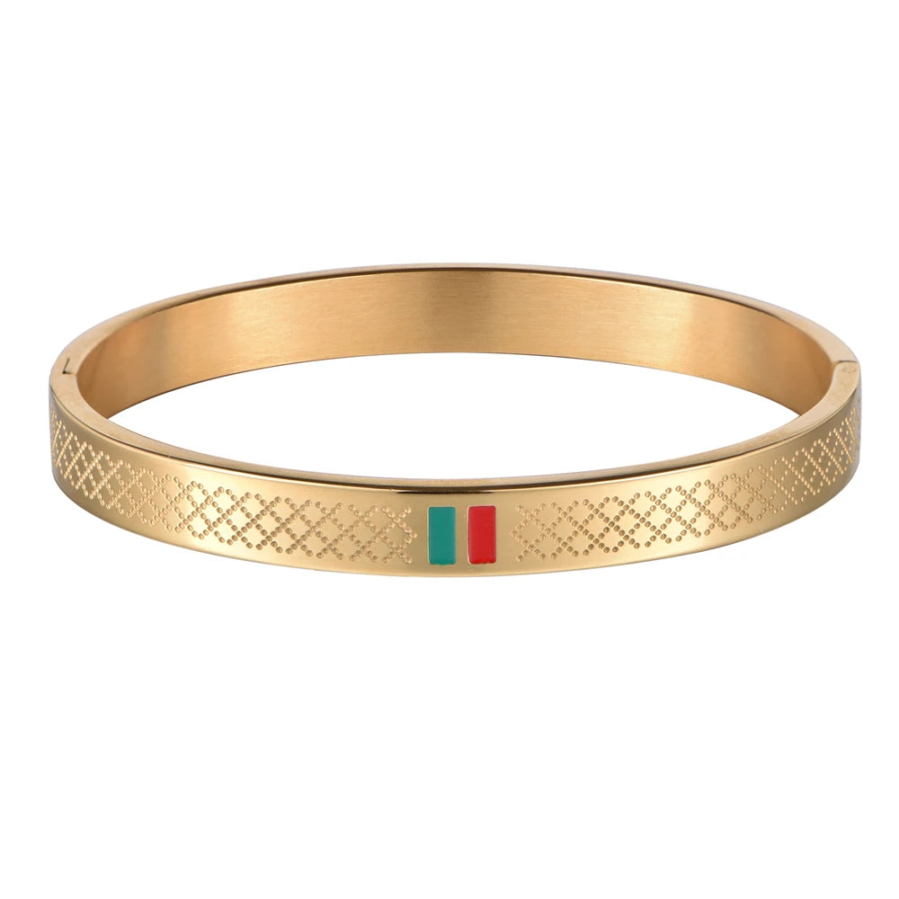 Luxury 18k Gold Black Over No Fade Stainless Steel Red/Green Swagged Out Bracelets