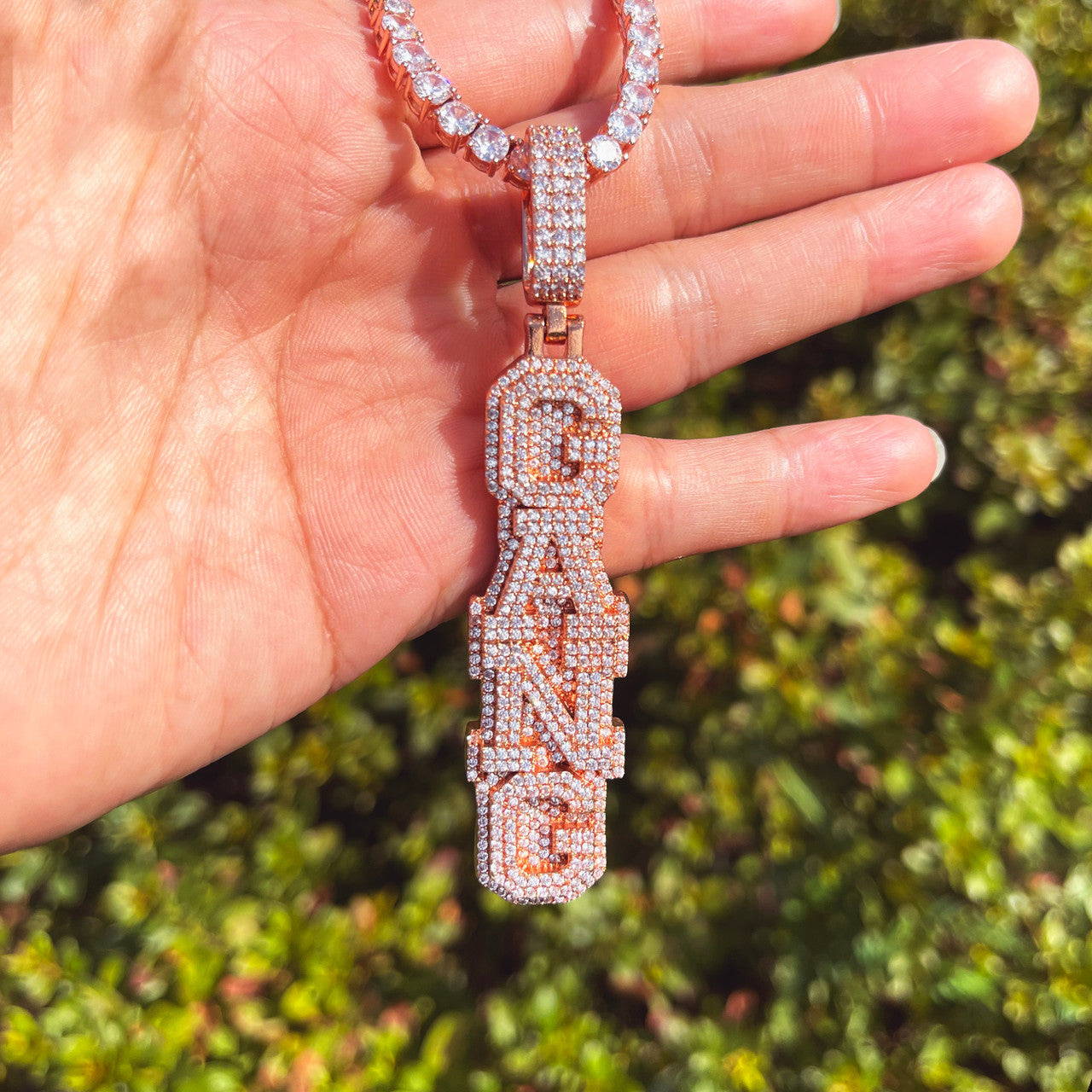 StackedIce | Vertical Cluster Stone Prong Set Custom Nameplate Hip Hop Pendant
