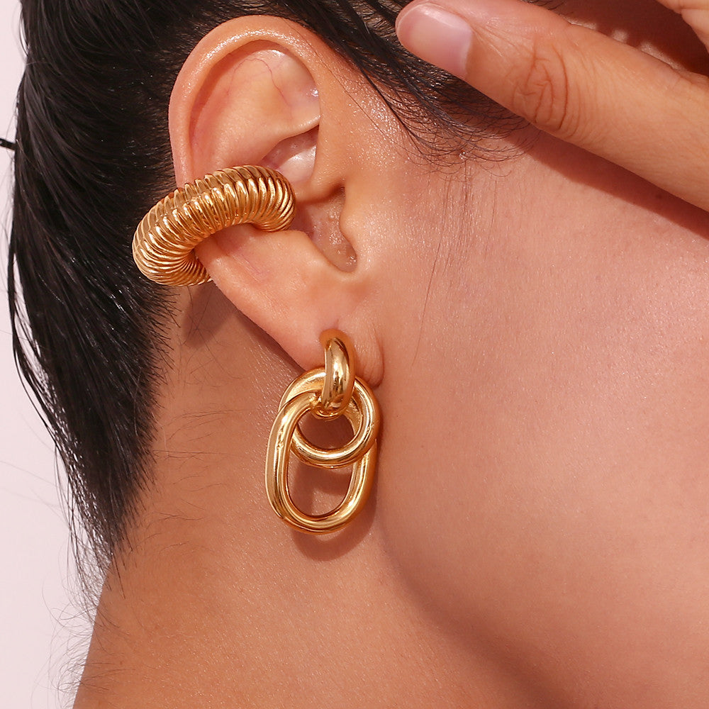 18k Gold O-shaped Street Wear Exaggerated Croissant Mini Hollow Stainless Steel Earrings