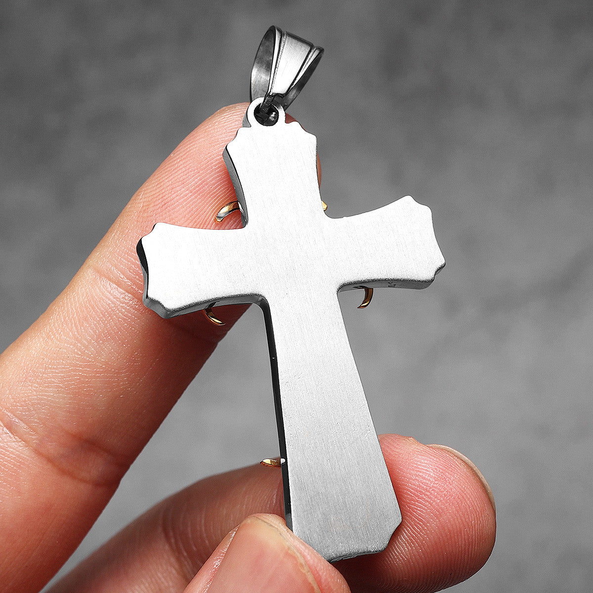 Designer Cross |.316L No Fade Stainless Steel Men's 14k Gold Accent Cross Pendant