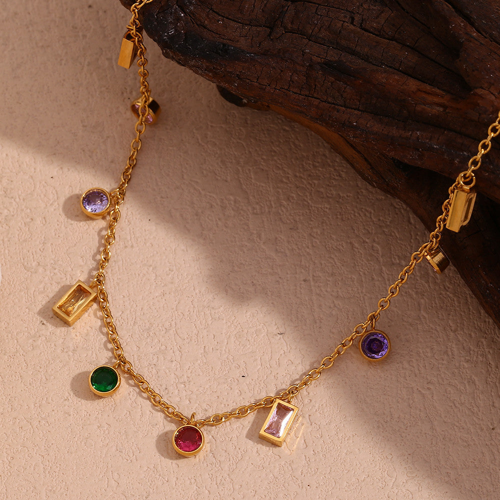 Stainless Steel Waterproof Diamond CZ Gemstone 18k Gold Pendant Necklace