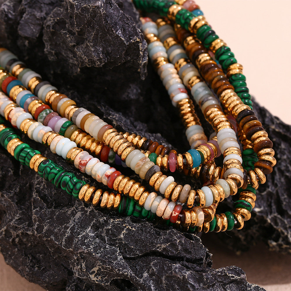 Natural Stone Tiger Eye Necklace Water Resistant 316L Stainless Steel 18K Gold Jewelry