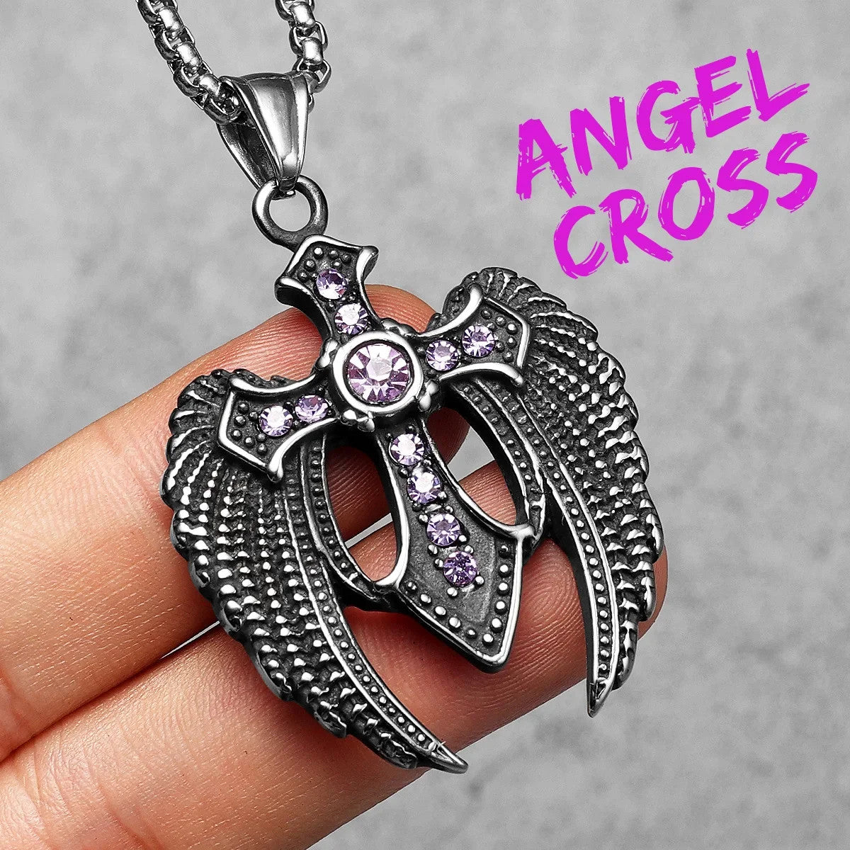 Angel Wing Cross | 316L No Fade Stainless Steel Amulet Style Hip Hop Pendant