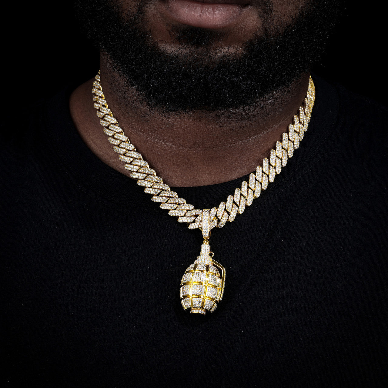 Fire In The Hole | Solid 925 Silver Iced Blinged Out Moissanite Retro Grenade Hip Hop Pendant