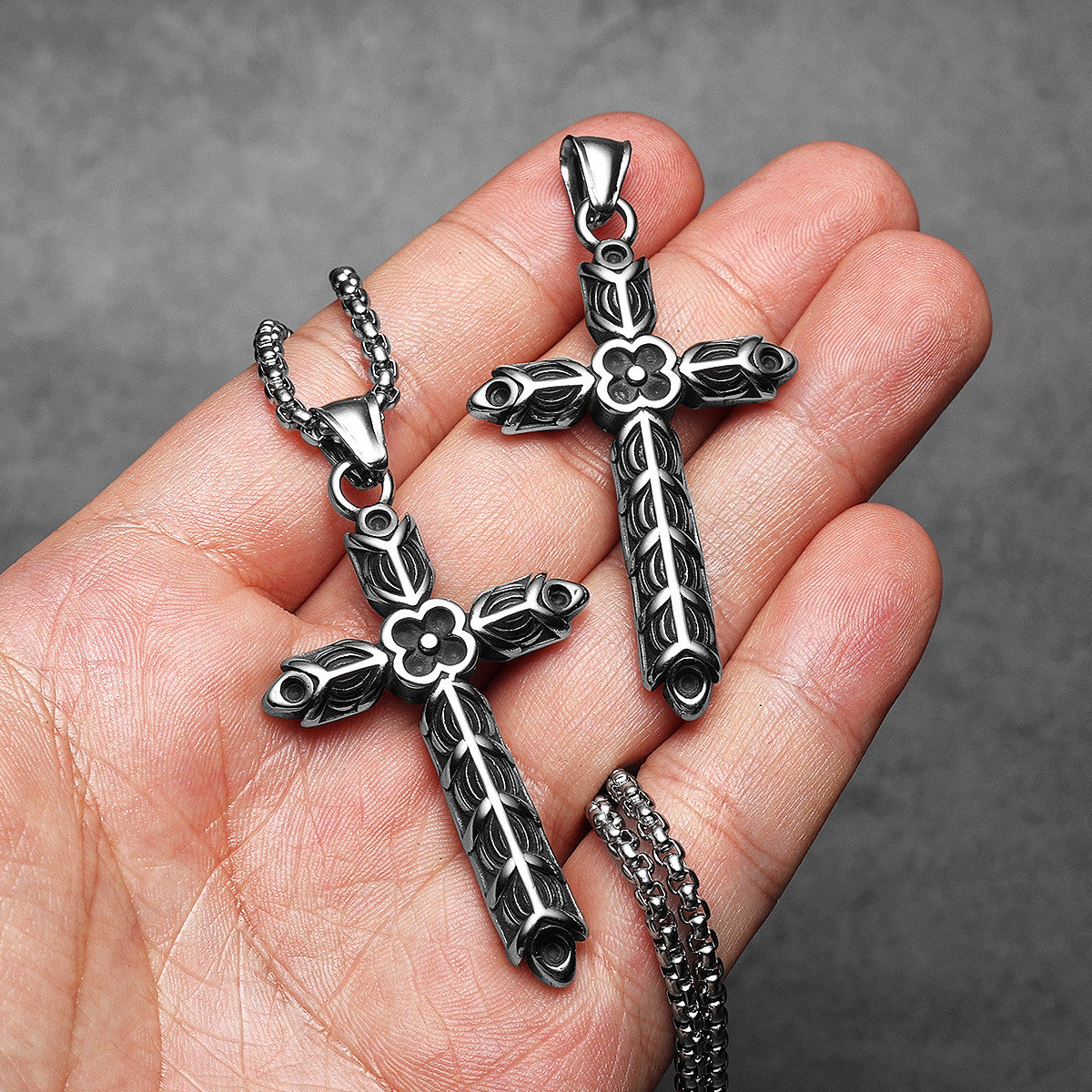 Designer Cross | 316L No Fade Stainless Steel Carved Cross Vintage Spiritual Pendant