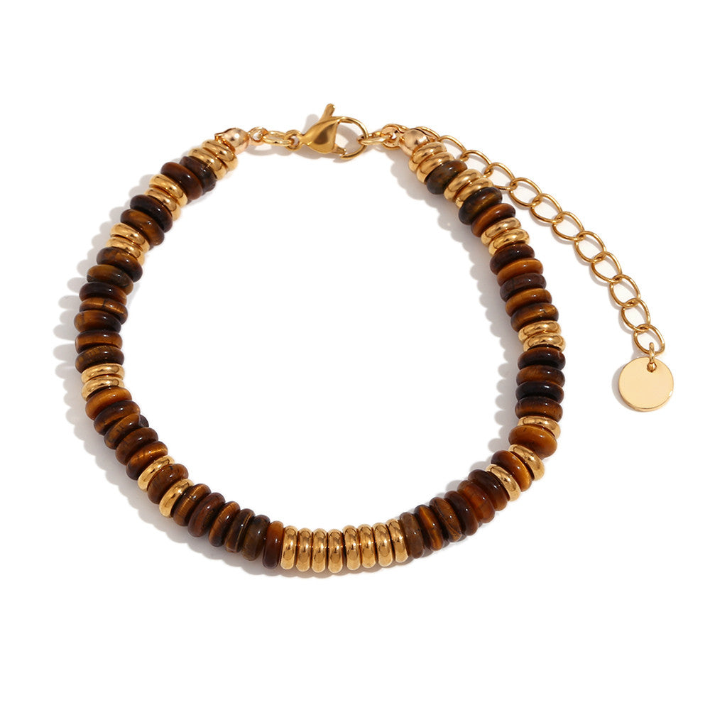 18k Gold Stainless Steel Natural Stone Tiger Eye Necklace Bracelet Jewelry Set