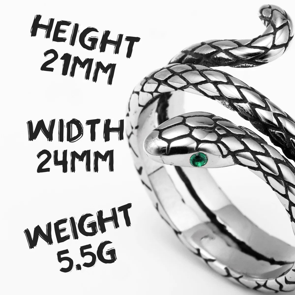 Emerald Snake | Solid 316L Stainless Steel Emerald Gem Eye Men Rings