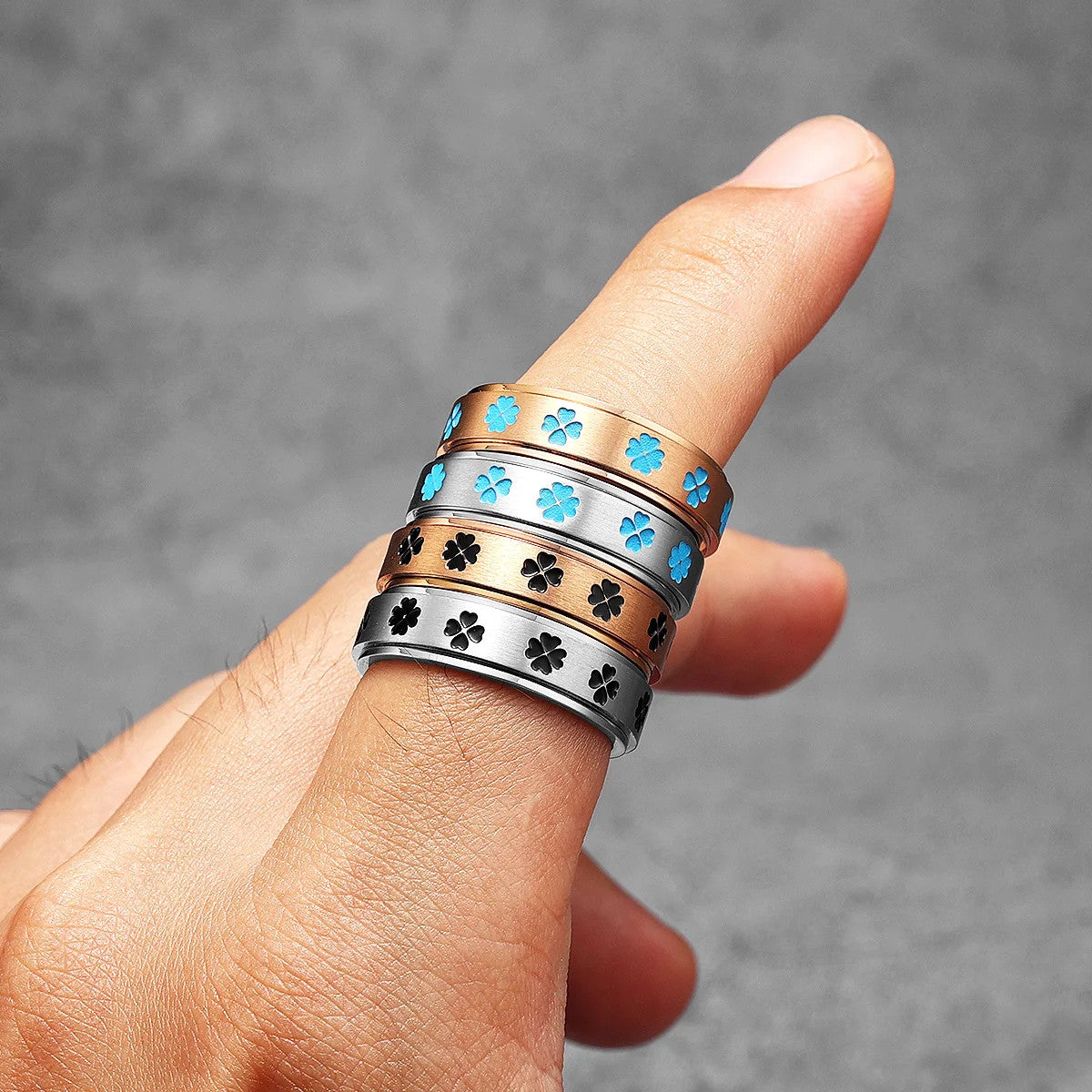 Lucky Clover | No Fade Solid Stainless Four Leaf Clover Fidget Spinner Men's Rings