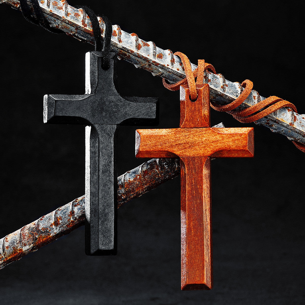 Rugged Cross | Brown Black Vintage Look Wooden Cross Spiritual Belief Pendant