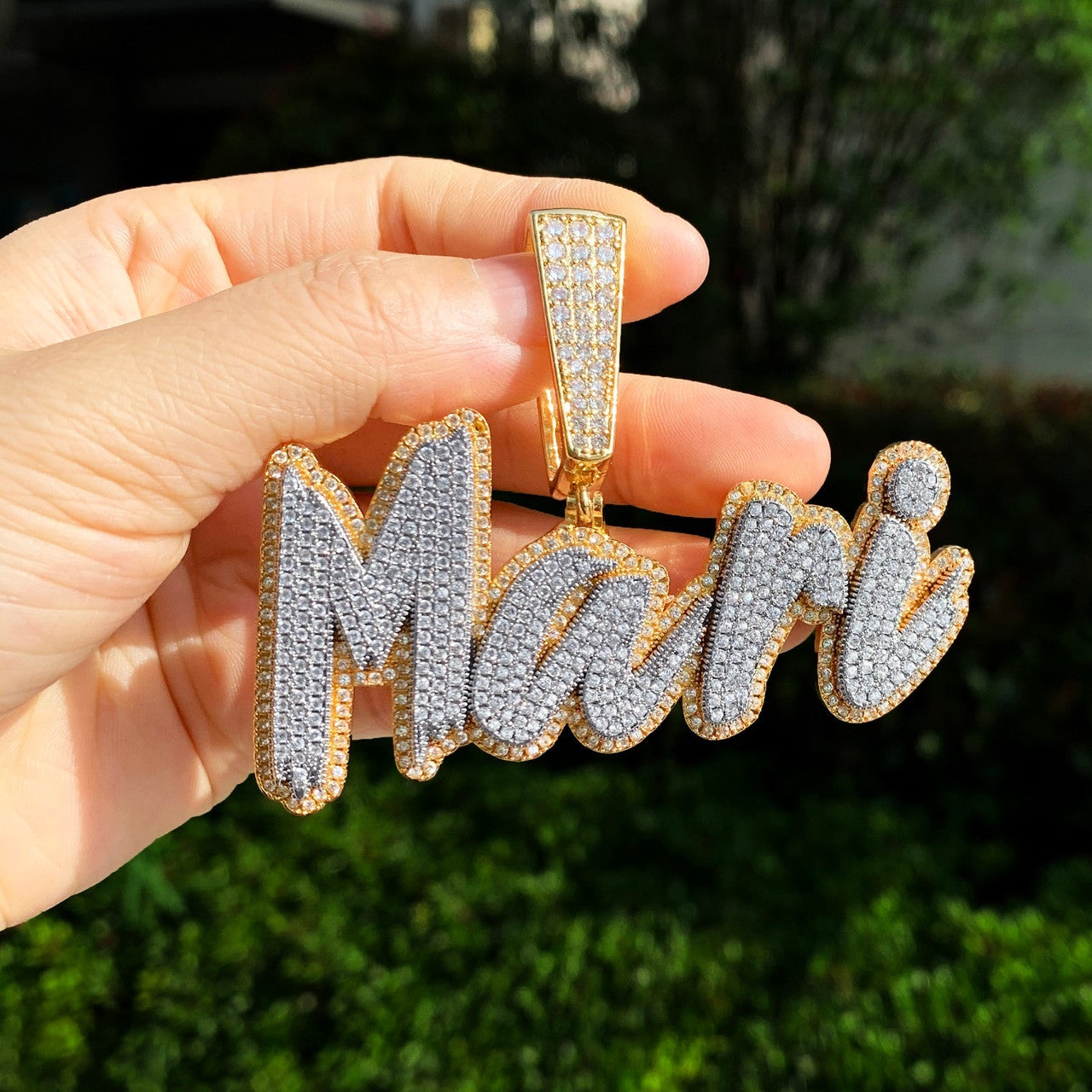 Flooded Ice Custom Brush Script Double Color Gold Silver Rose Gold Hip Hop Pendants