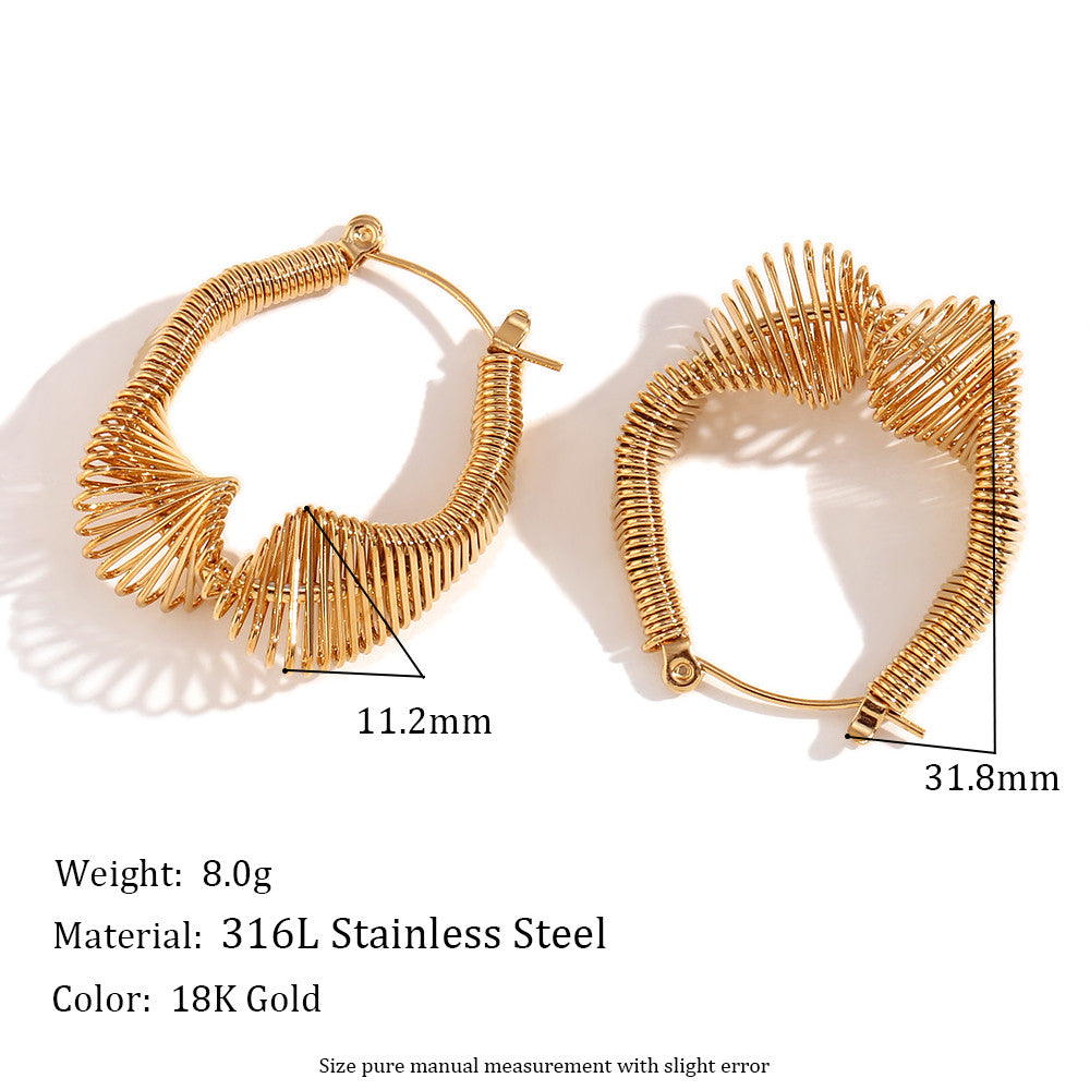 18k Gold O-shaped Street Wear Exaggerated Croissant Mini Hollow Stainless Steel Earrings