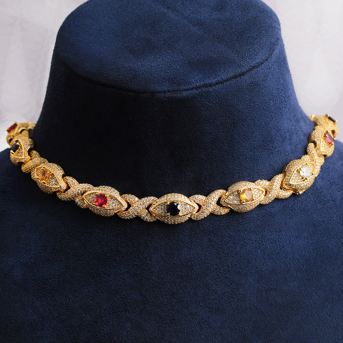 Infinity Eye | VVS Diamond CZ Colorful Gemstone Infinity Link Hip Hop Chain Necklace