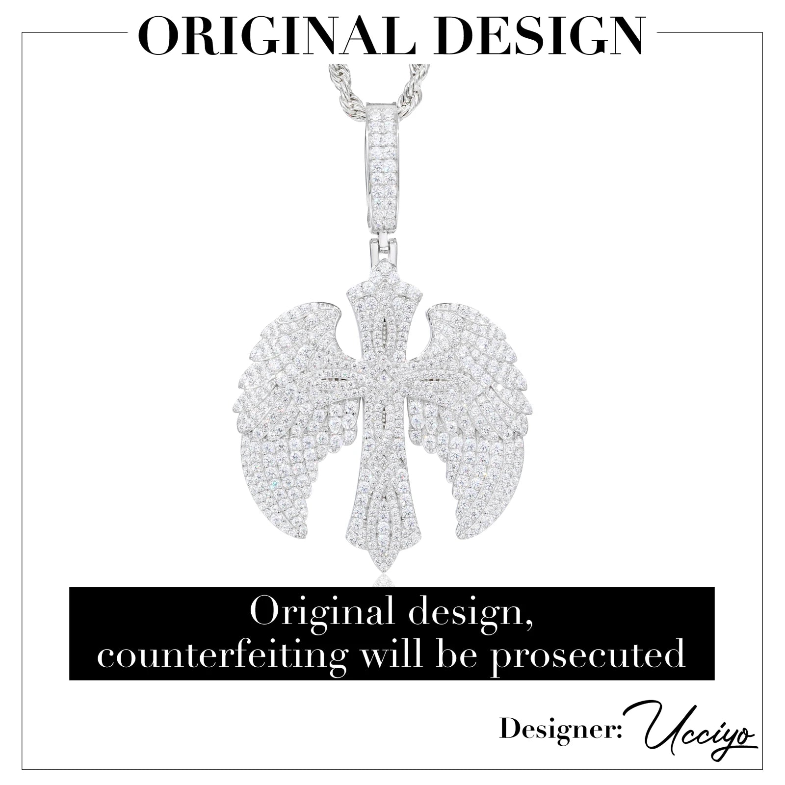 Wings Of Love | Iced Blinged Out 925 Sterling Silver Winged Cross Hip Hop Moissanite Pendant