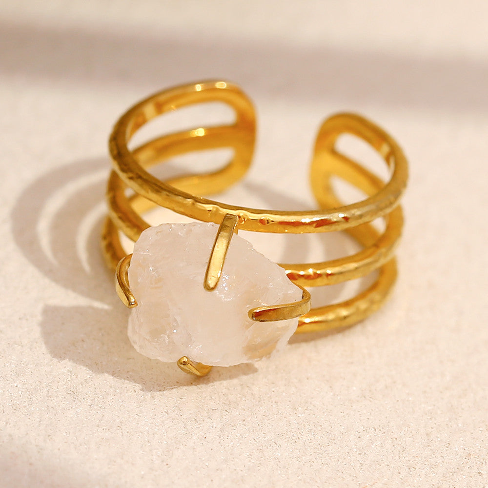 18k Gold Three Layers White Crystal Stainless Steel Waterproof Tarnish Free Rings