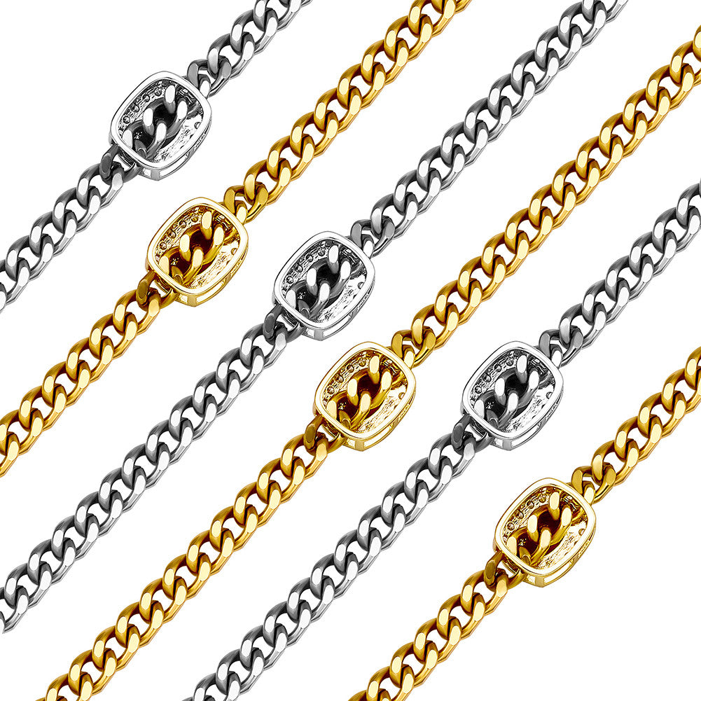 Steel & Stone | 3mm Solid Stainless Steel Cuban Link Gemstone Hip Hop Pendant Bracelet Set