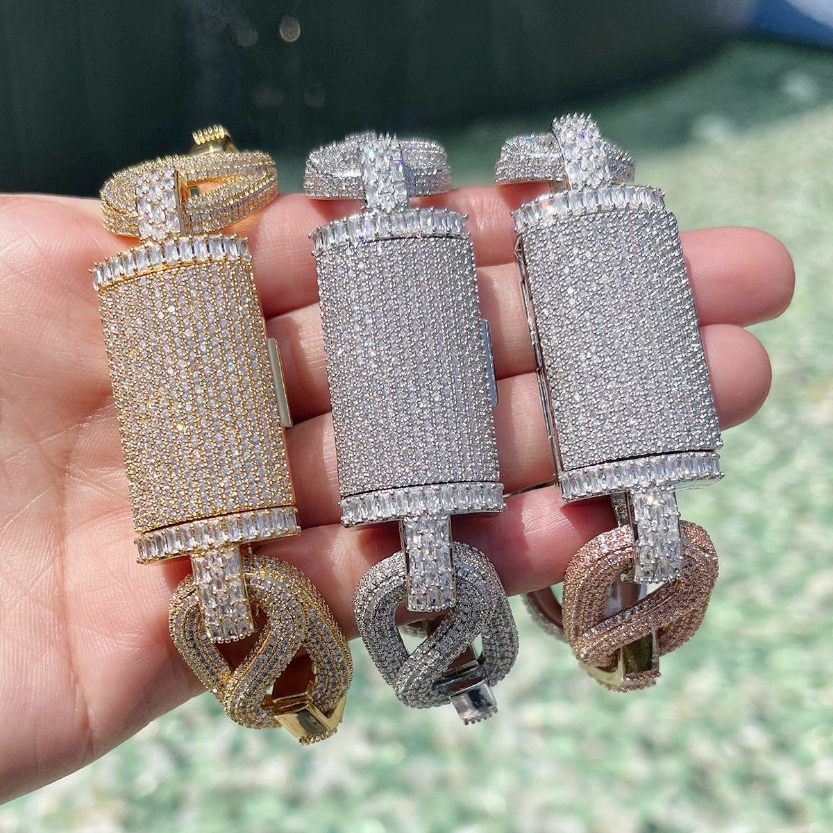 Mens Iced Blinged Out Baguette Link Hip Hop Designer Cuban Chain Bracelets