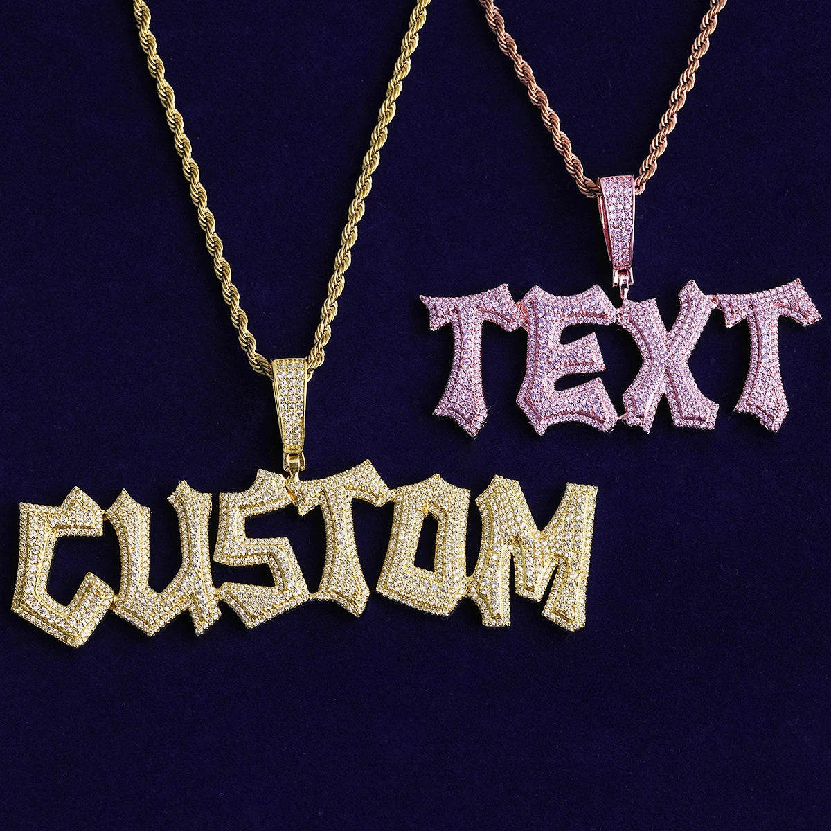 Perfect Font | Iced Blinged Out Prong Set VVS Diamond CZ Hip Hop Custom Name Pendant