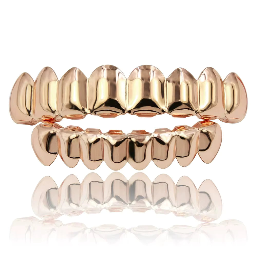 Full Mouth 8 Tooth 14k Gold Silver Black Hip Hop Teeth Grillz Set Top Bottom