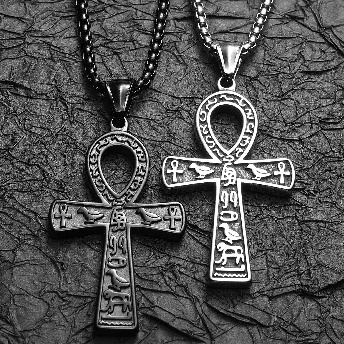 Hieroglyph Ankh | 316L Solid Stainless Steel Egyptian Ancient African Ankh Cross Pendant