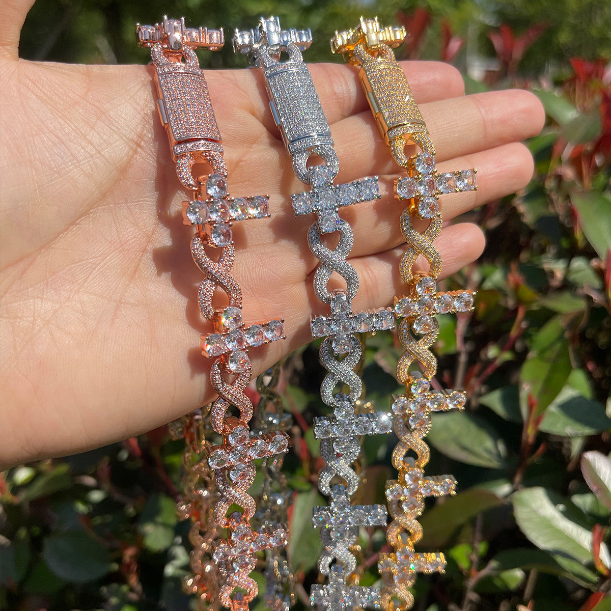 LuxeEternal Cross | 24k Silver Rose Gold Designer Infinity Iced Cross Chain Necklace