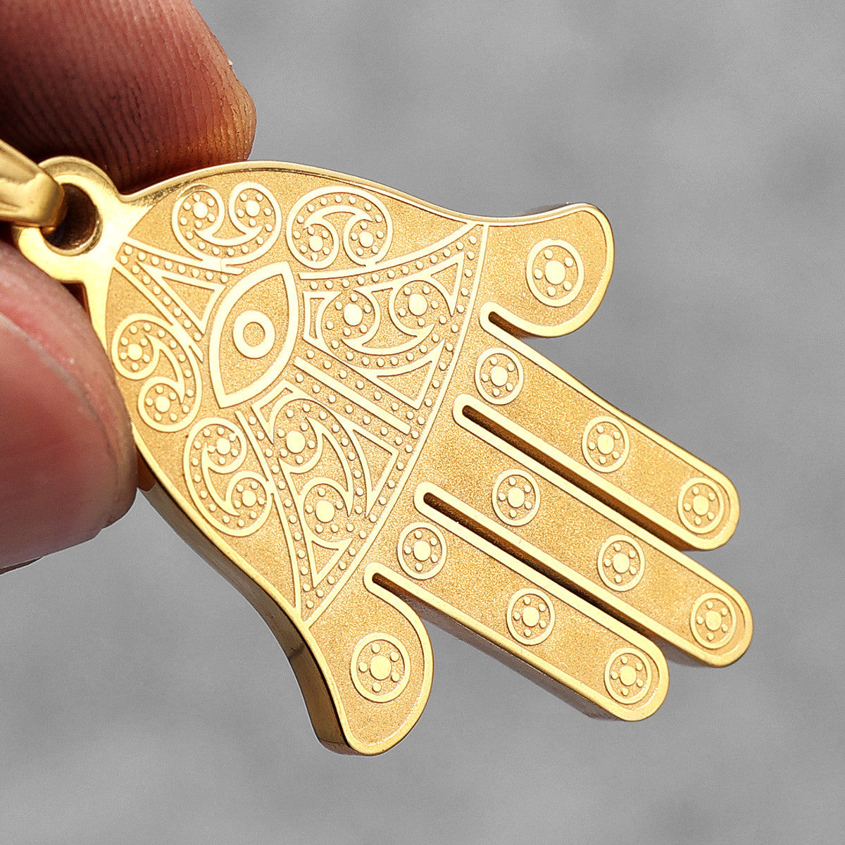 Hand of Fatima | Hamsa Hand 14k Gold Over Solid No Fade Stainless Steel Hip Hop Pendant
