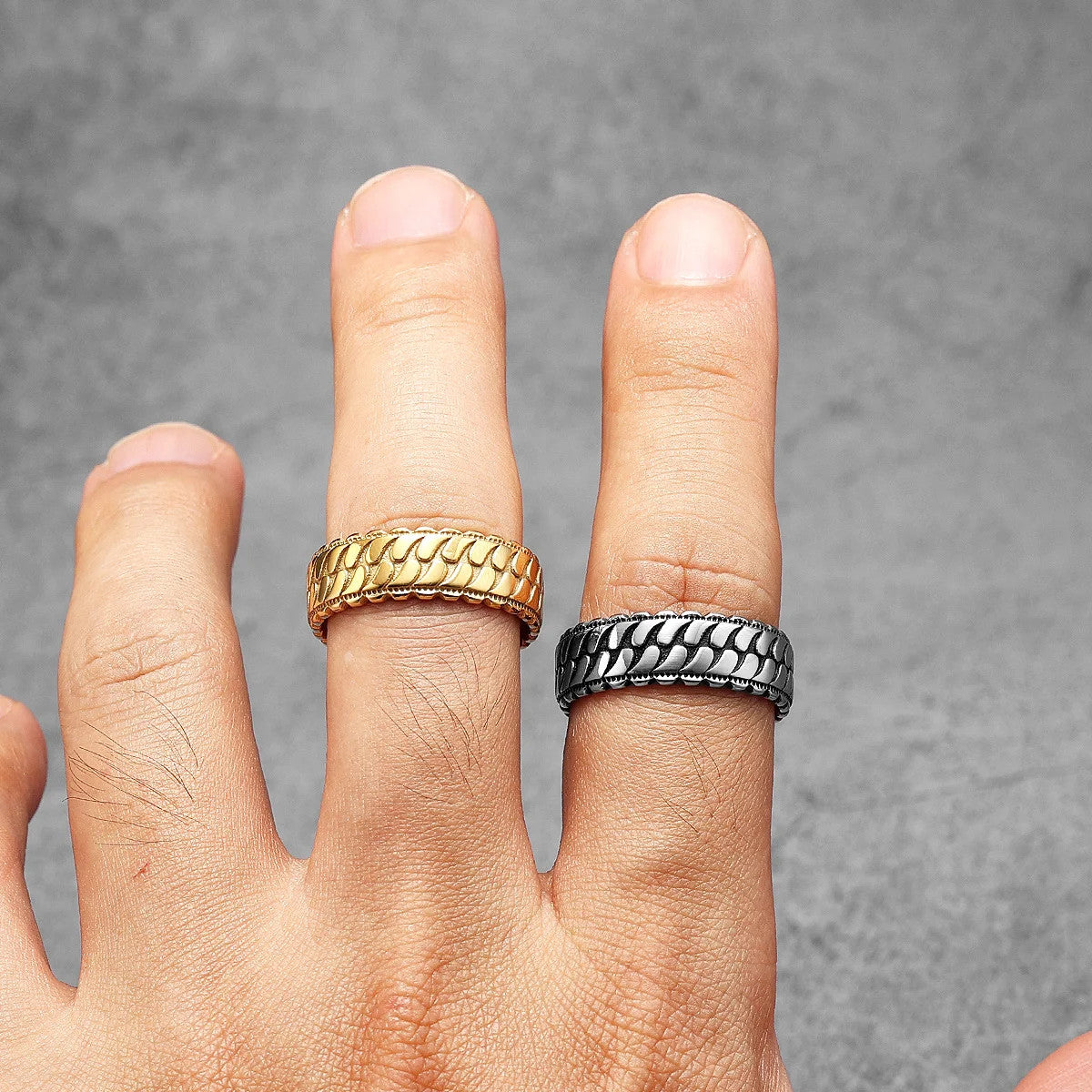 Tires | Men's 14k Gold Over Solid No Fade Stainless Steel Tire Tread Hip Hop Unique Rings